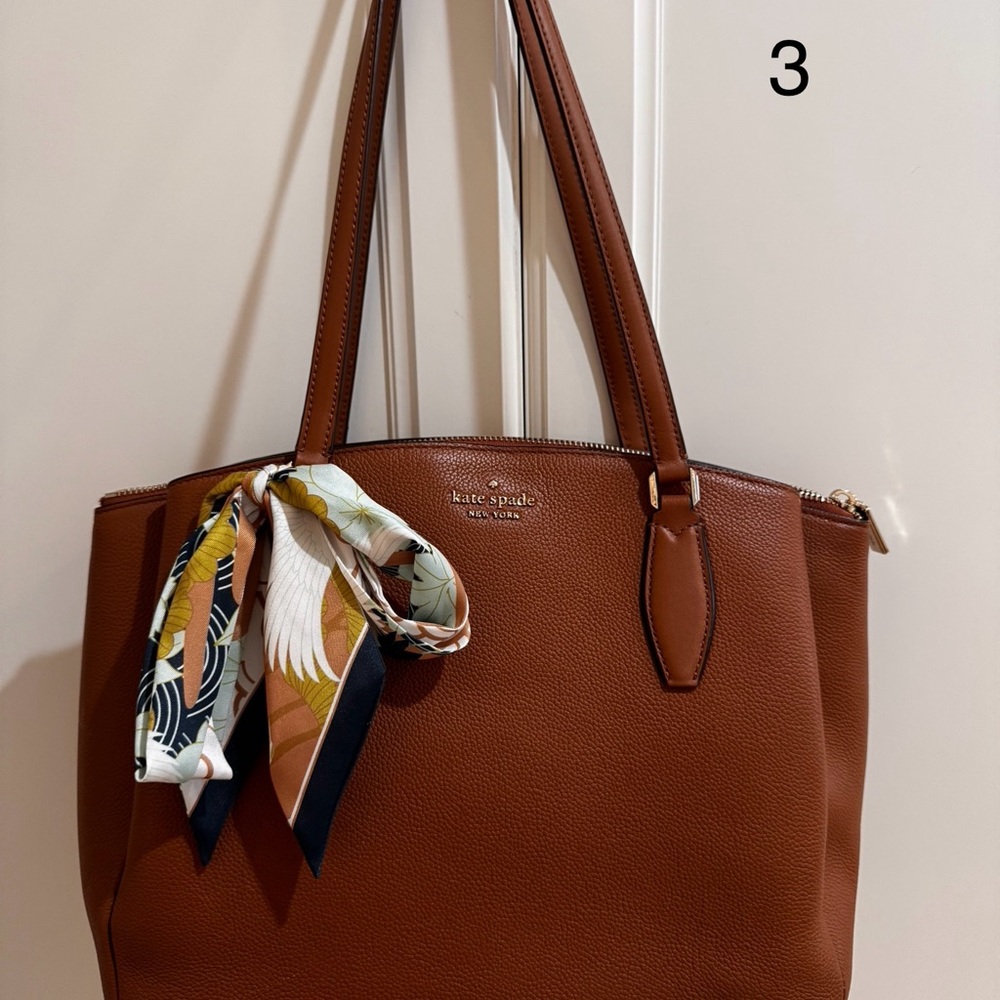 Kate Spade Tan Tote with Scarf Accent